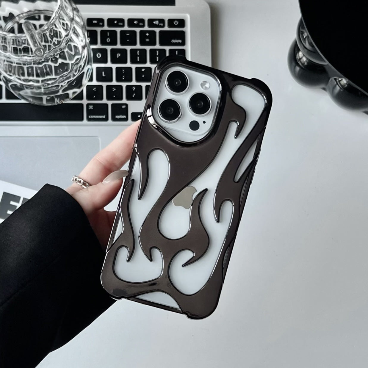 Luxe Flame-Pattern Electroplated Phone Case with Hollow Heat Dissipation