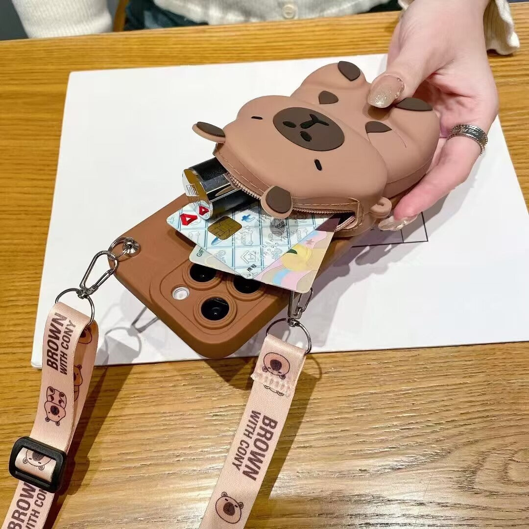 Capybara Coin Purse Phone Case For iPhone 11/12/13/14/15/16/ProMax