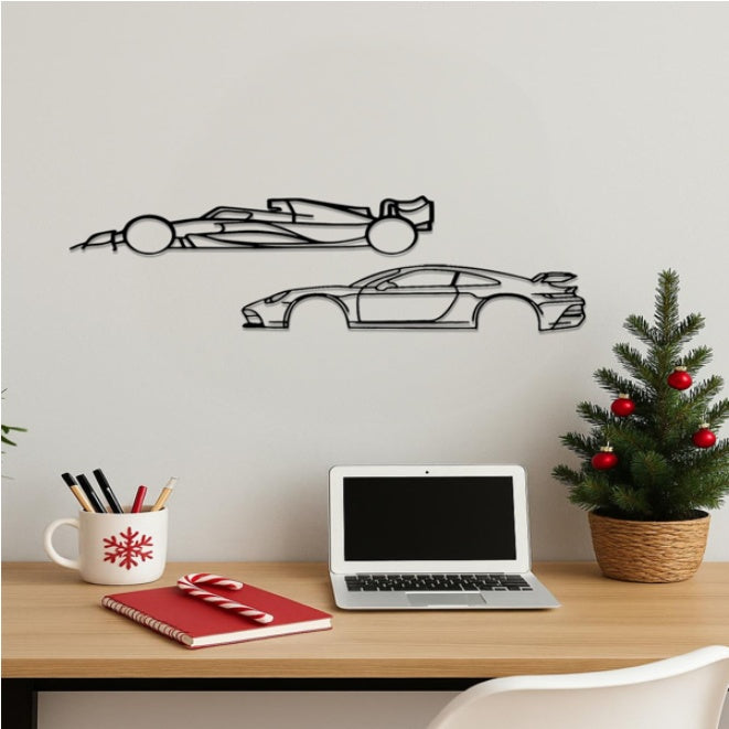 Stylish Edge Metal Line Racing Car Wall Adornment