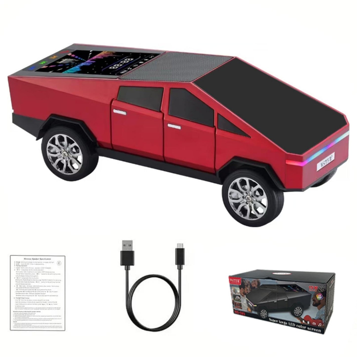 CyberTruck Portable Speaker With Display, WS-580 Bluetooth Pickup, High-definition Sound, TWS Pairing, FM Radio, Built-in Microphone For Hands-free Calls, A Surprising Gift For Car Enthusiasts