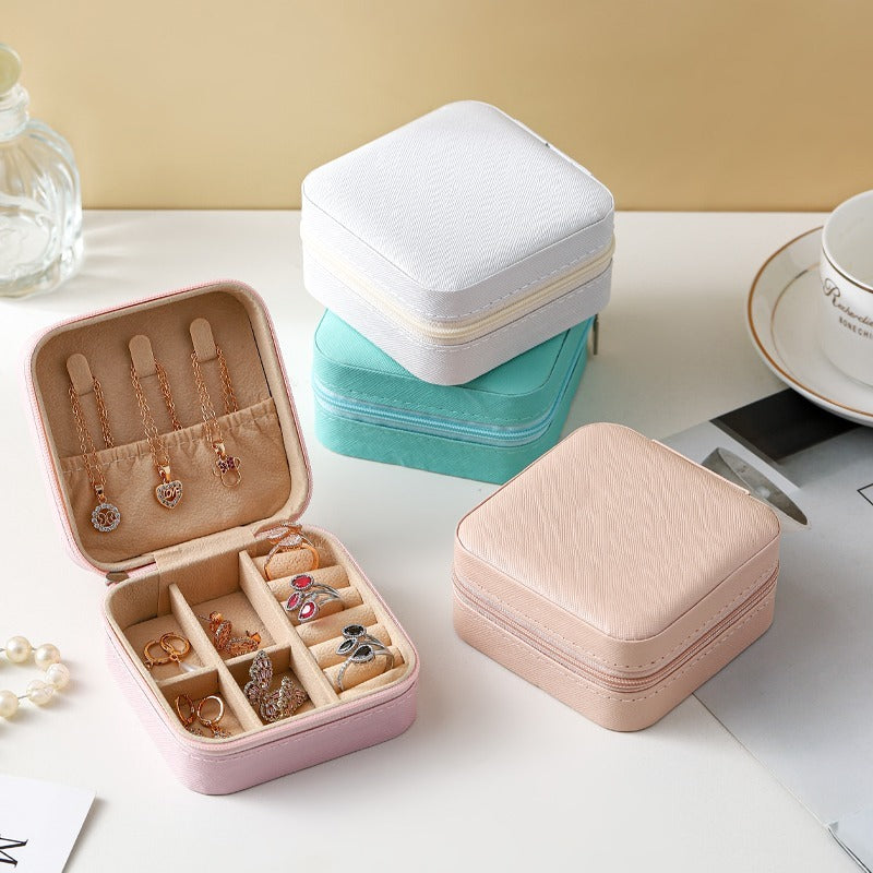 Elegant Compact Jewelry Storage Case (Pink) - Multi-Compartment Organizer for Rings, Earrings, and Pendants