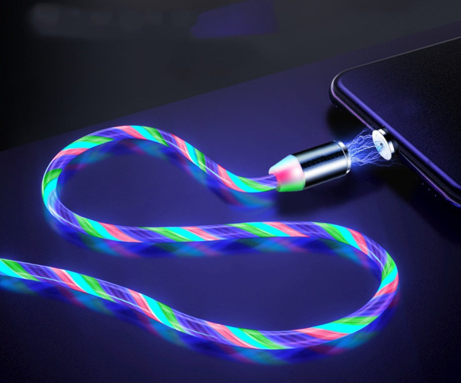 Universal 540° Rotating Magnetic Charger Cable with LED Streamer | 3-in-1 Fast Charge Data Cord for iPhone, Android, & USB-C
