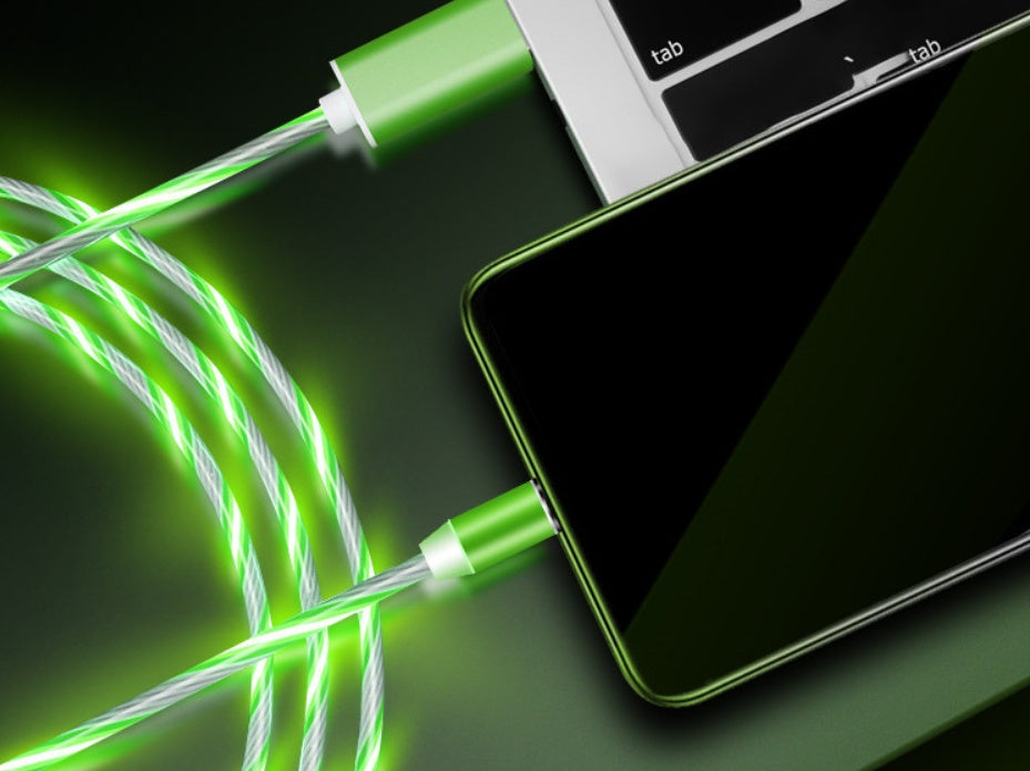Universal 540° Rotating Magnetic Charger Cable with LED Streamer | 3-in-1 Fast Charge Data Cord for iPhone, Android, & USB-C