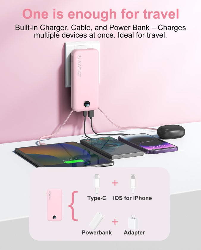 Pro-Charge Multi-Port Power Bank Charger Adapter with Integrated AC Plug Chargers&Adapters