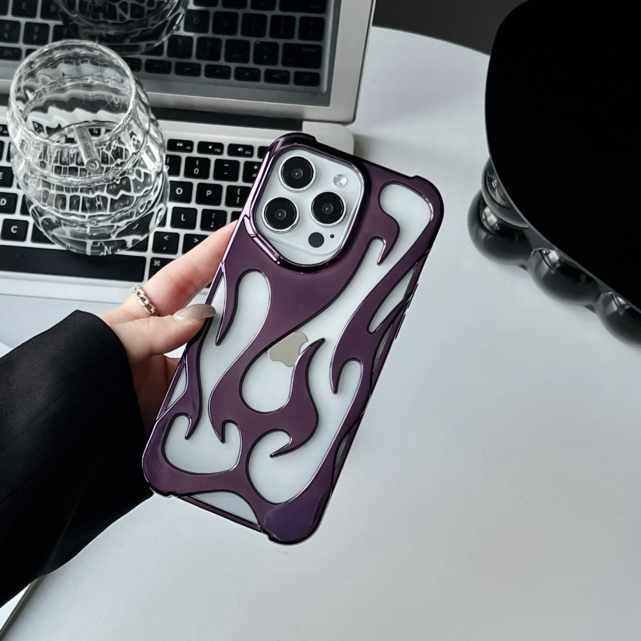 Luxe Flame-Pattern Electroplated Phone Case with Hollow Heat Dissipation