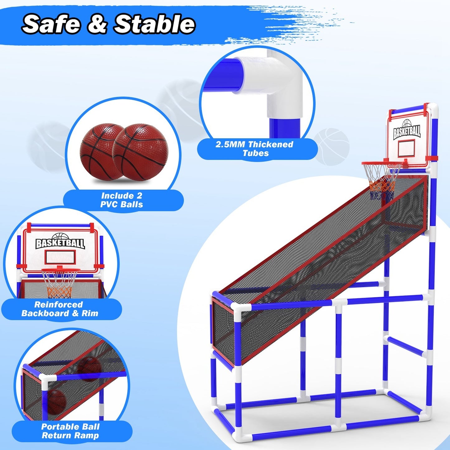 Adjustable Junior Basketball Arcade Style Game Set