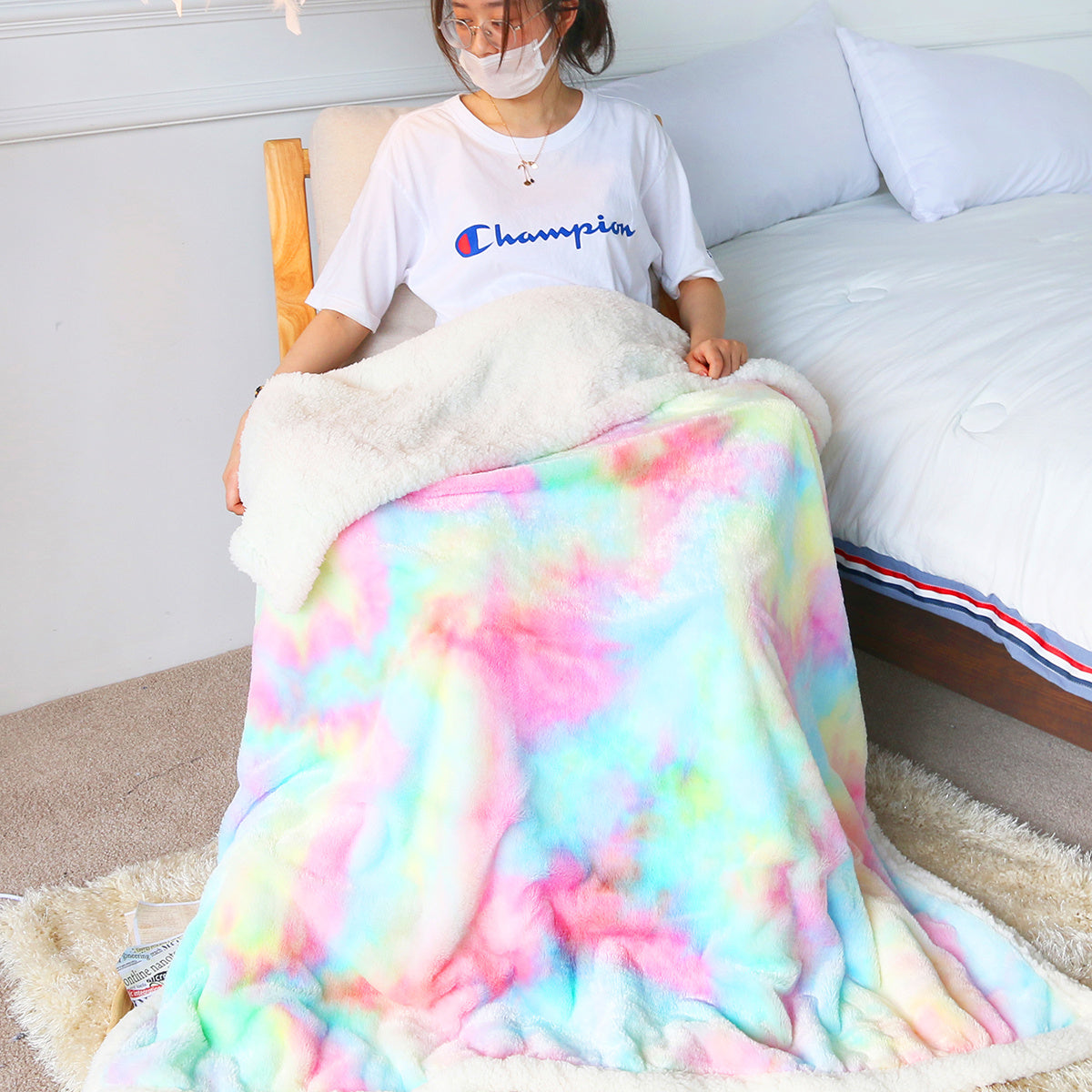 Luxury Rainbow Faux Fur Sherpa Throw Blanket - Ultra-Soft & Shaggy