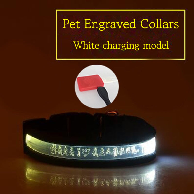Customizable Pet Glow Collar Radium Carved Lettering Dog Collar