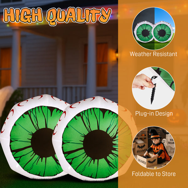 3-Foot Spooky Green-Eyed Inflatable Eyeballs (Pair) with LED Lights for Halloween Decorative Lights