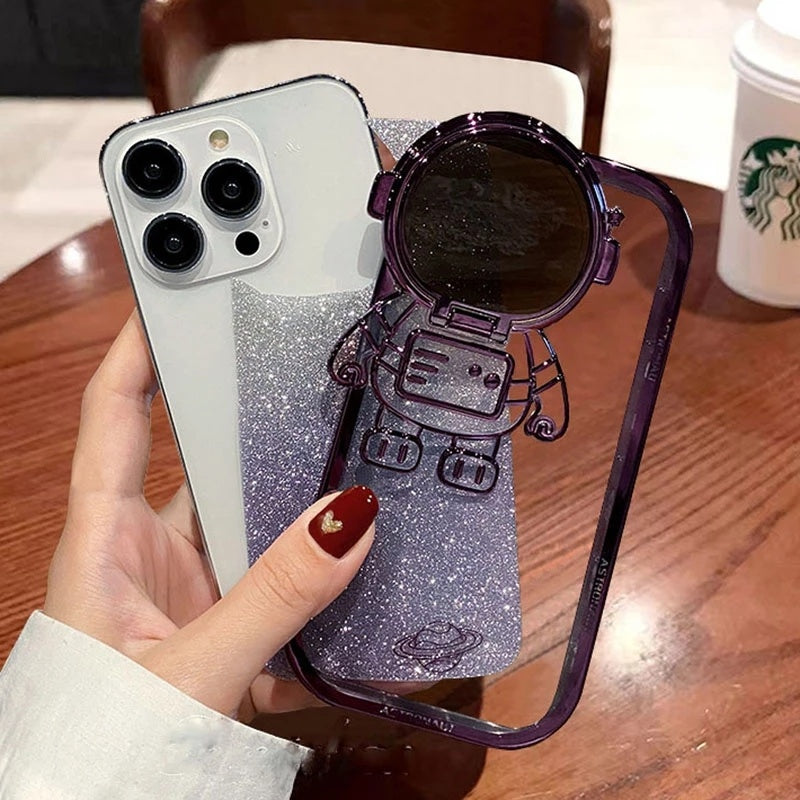 Premium Glitter Astronaut Camera Stand Phone Case
