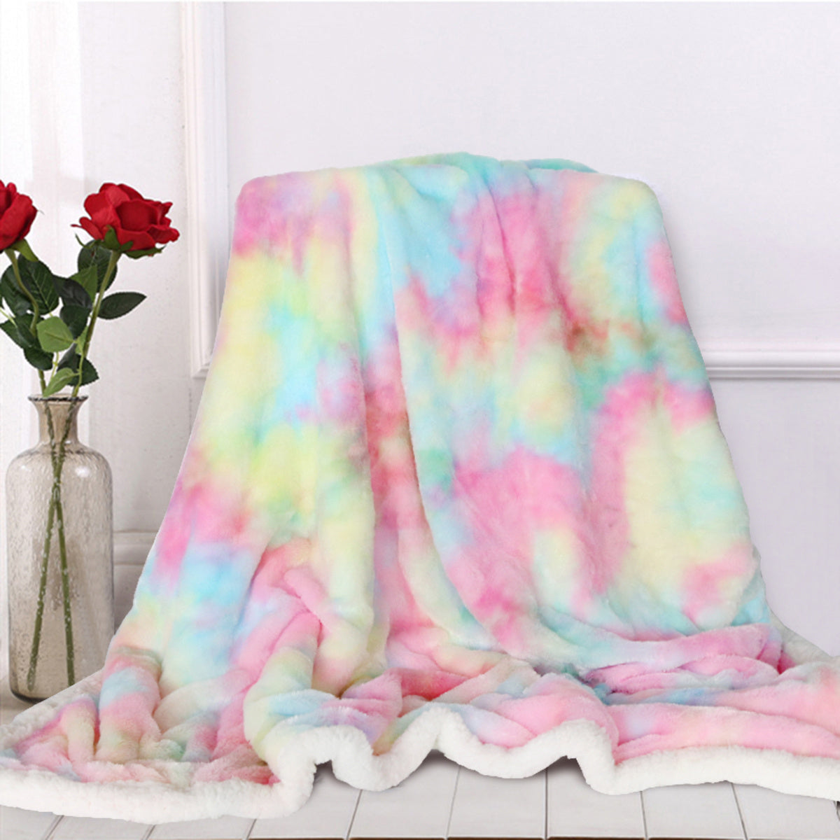 Luxury Rainbow Faux Fur Sherpa Throw Blanket - Ultra-Soft & Shaggy