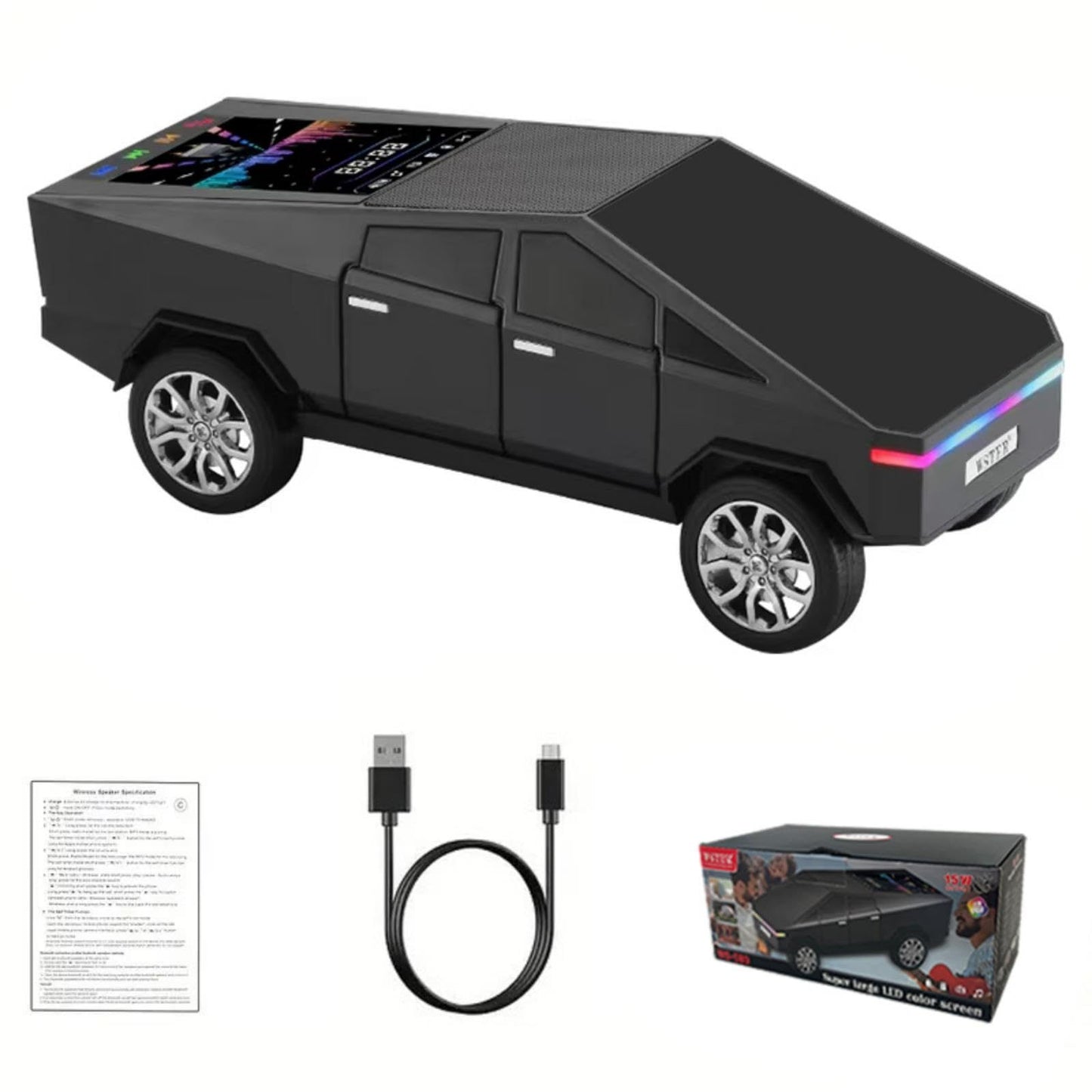 CyberTruck Portable Speaker With Display, WS-580 Bluetooth Pickup, High-definition Sound, TWS Pairing, FM Radio, Built-in Microphone For Hands-free Calls, A Surprising Gift For Car Enthusiasts