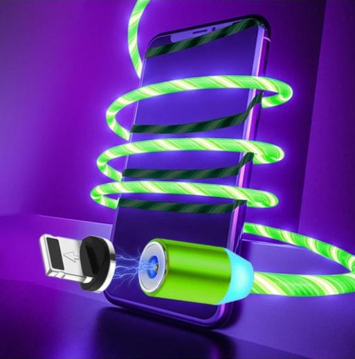 Universal 540° Rotating Magnetic Charger Cable with LED Streamer | 3-in-1 Fast Charge Data Cord for iPhone, Android, & USB-C