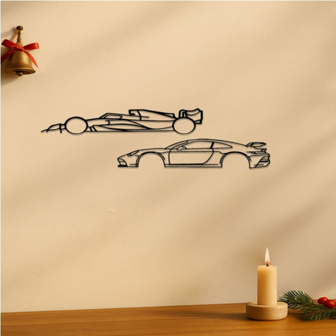Stylish Edge Metal Line Racing Car Wall Adornment