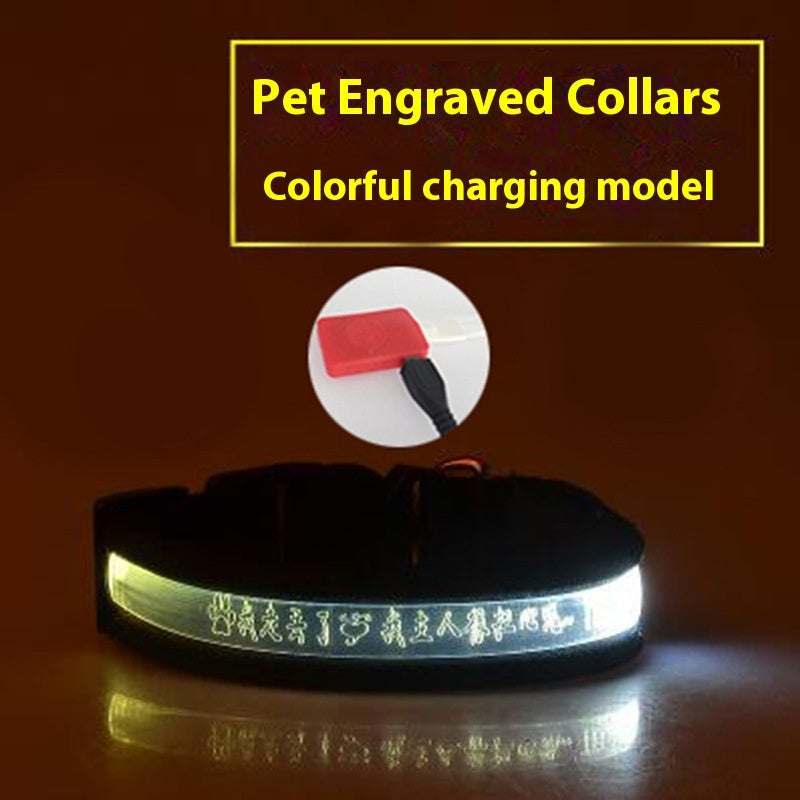 Customizable Pet Glow Collar Radium Carved Lettering Dog Collar