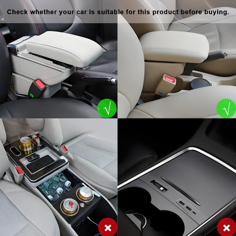 Premium Multi-Function Leather Car Armrest Organizer & Comfort Pad