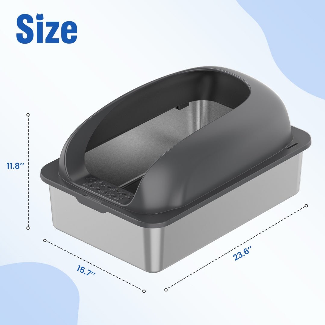 3in1 Stainless Steel Cat Litter Box With Lid, Large Cat Litter Box For Big Cats, Scoop And Mat Included Set - The Vibe Haven