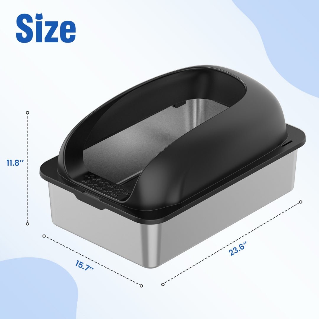 3in1 Stainless Steel Cat Litter Box With Lid, Large Cat Litter Box For Big Cats, Scoop And Mat Included Set - The Vibe Haven