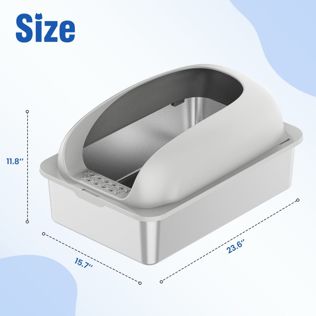 3in1 Stainless Steel Cat Litter Box With Lid, Large Cat Litter Box For Big Cats, Scoop And Mat Included Set - The Vibe Haven