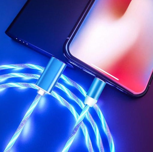 Universal 540° Rotating Magnetic Charger Cable with LED Streamer | 3-in-1 Fast Charge Data Cord for iPhone, Android, & USB-C