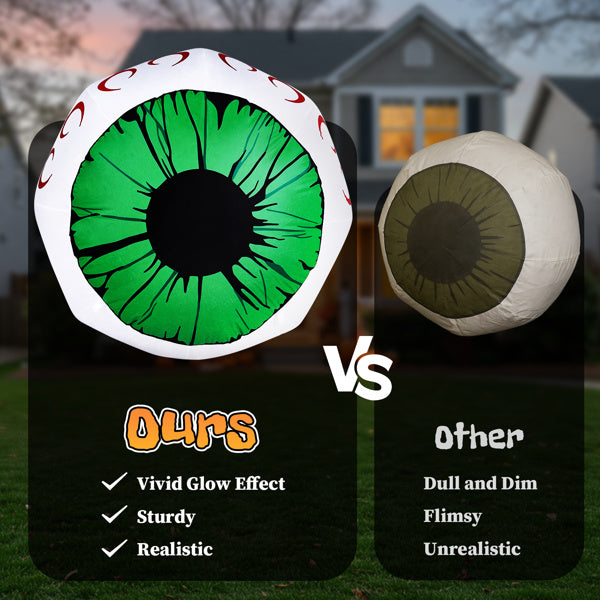 3-Foot Spooky Green-Eyed Inflatable Eyeballs (Pair) with LED Lights for Halloween Decorative Lights