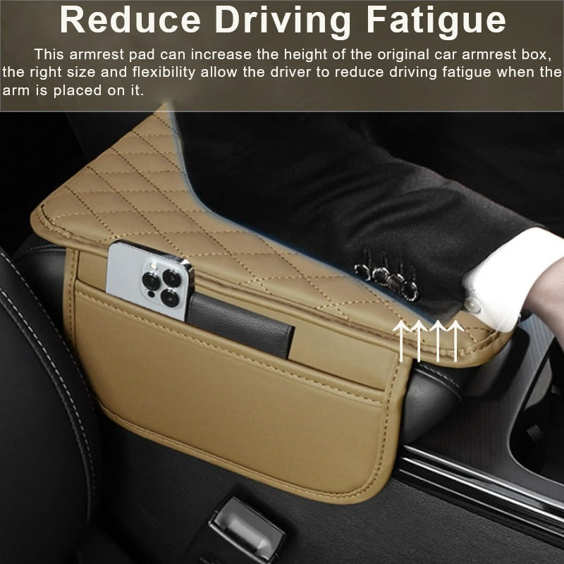Premium Multi-Function Leather Car Armrest Organizer & Comfort Pad