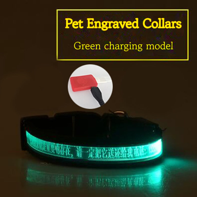 Customizable Pet Glow Collar Radium Carved Lettering Dog Collar