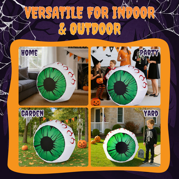 3-Foot Spooky Green-Eyed Inflatable Eyeballs (Pair) with LED Lights for Halloween Decorative Lights