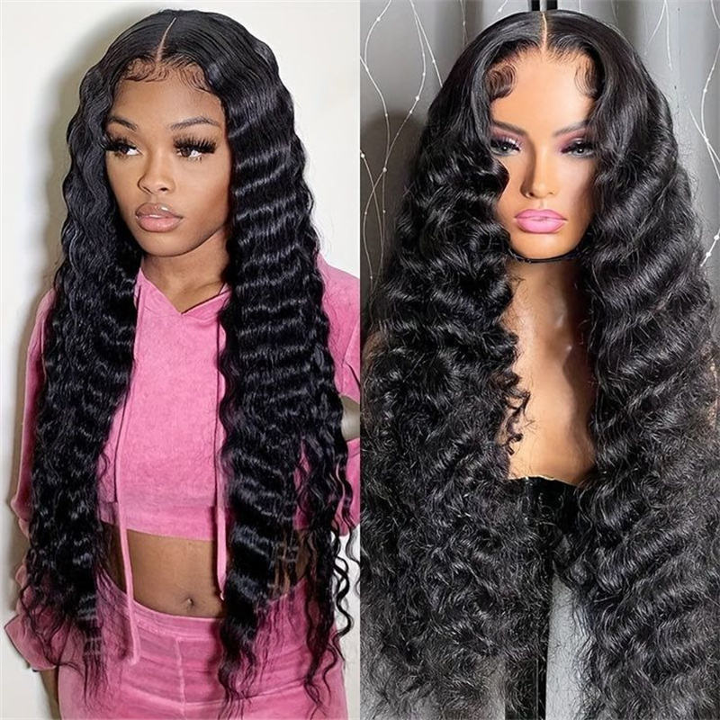 Platinum Blend Human Hair Deep Wave Lace Front Wig Front Wig Black Female