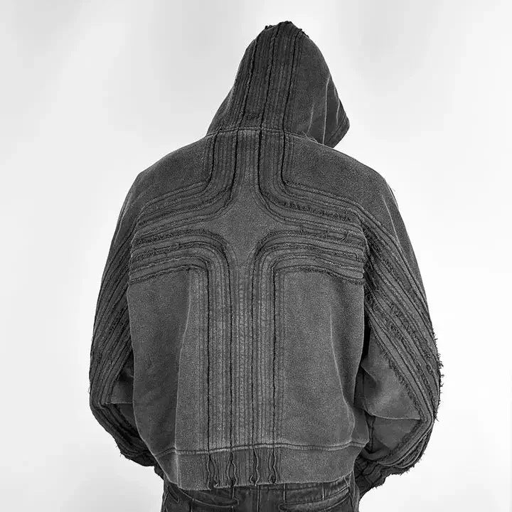 Premium Street Heavy Cotton Loose Hand Frayed Cross Design Sweater