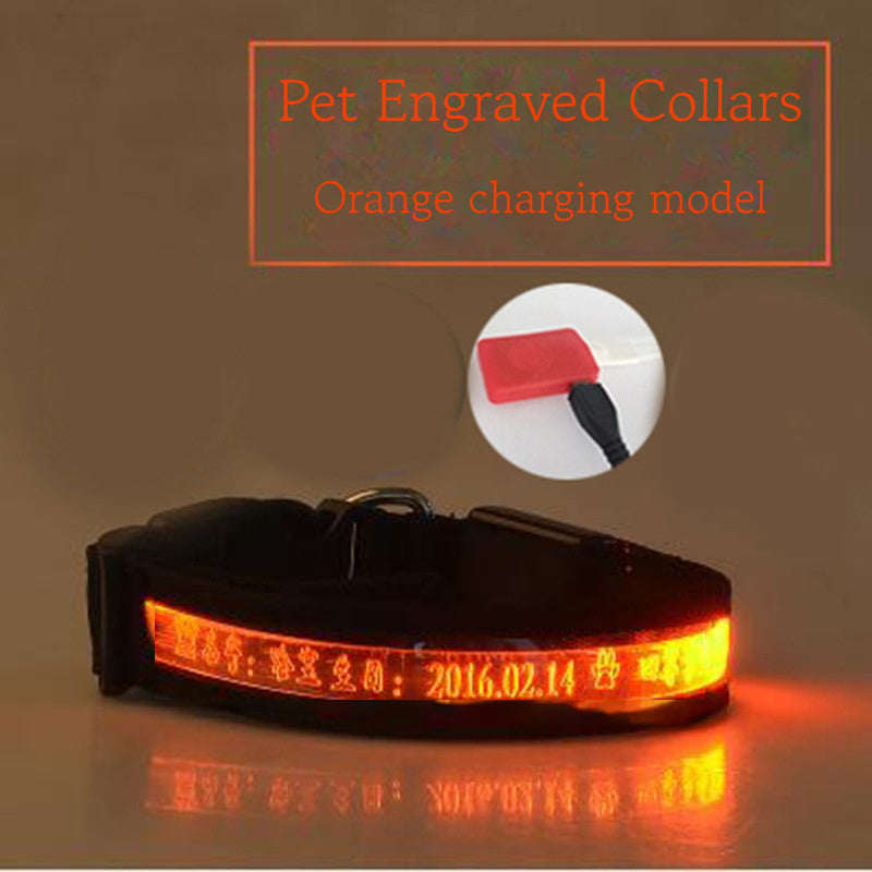 Customizable Pet Glow Collar Radium Carved Lettering Dog Collar