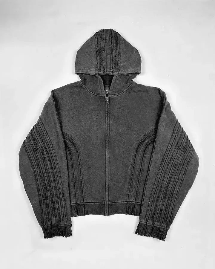 Premium Street Heavy Cotton Loose Hand Frayed Cross Design Sweater