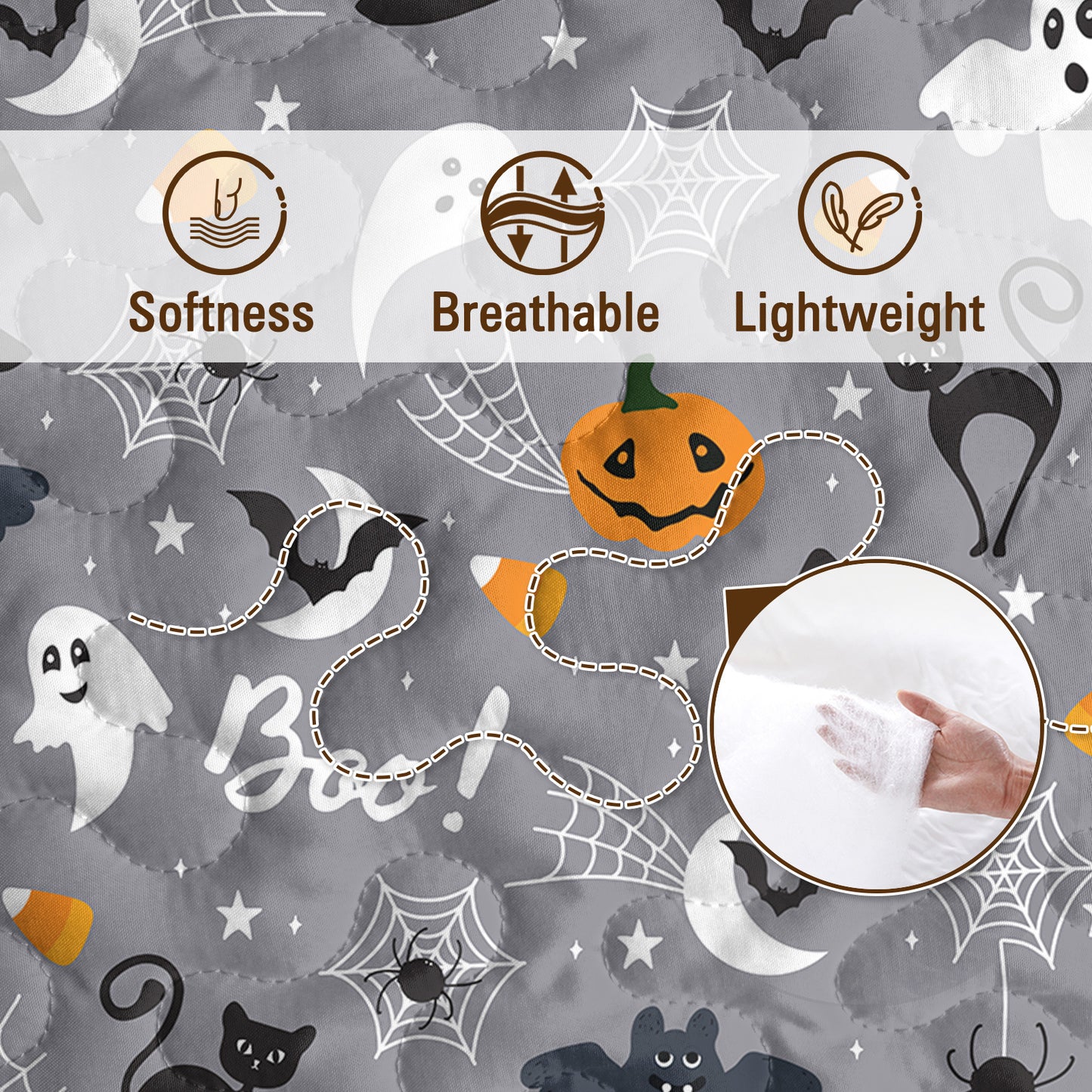 3-Piece Soft Lightweight Halloween Pumpkin Print Coverlet Set | Comfortable & Breathable Bedding for Kids, Teens, and Adults
