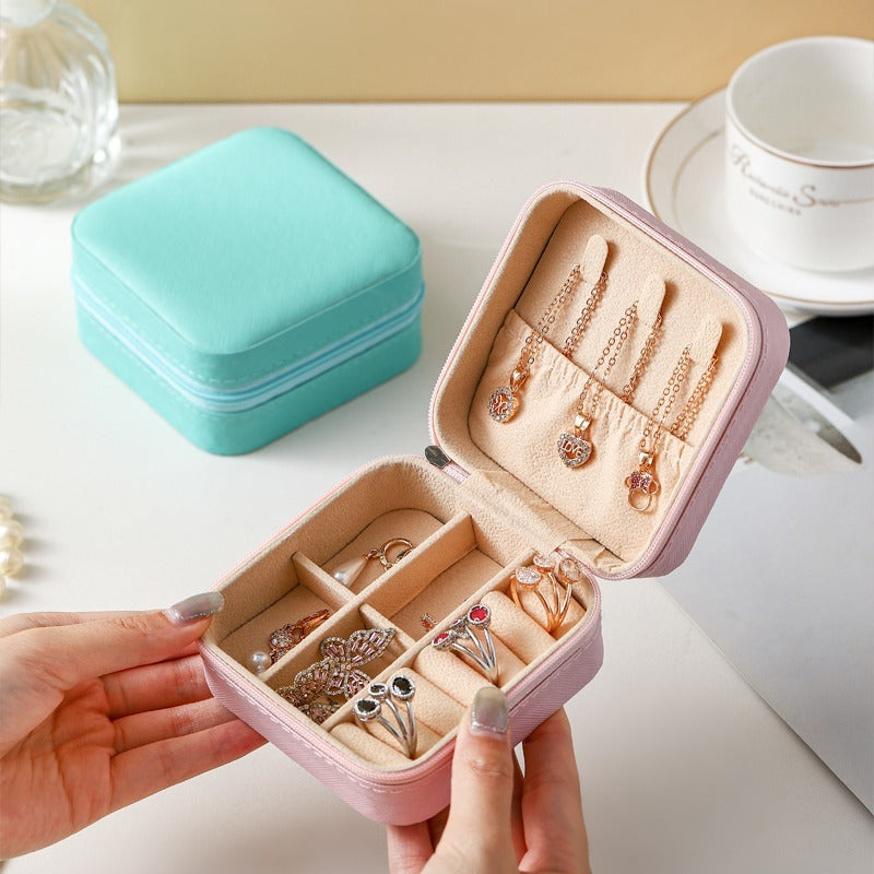 Elegant Compact Jewelry Storage Case (Pink) - Multi-Compartment Organizer for Rings, Earrings, and Pendants