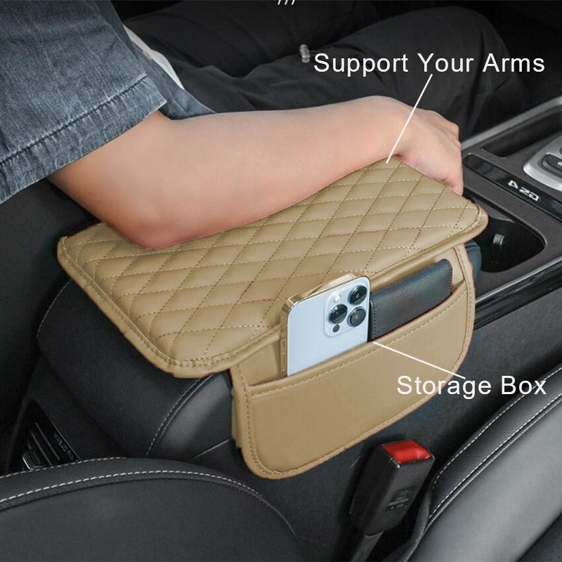 Premium Multi-Function Leather Car Armrest Organizer & Comfort Pad