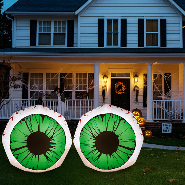 3-Foot Spooky Green-Eyed Inflatable Eyeballs (Pair) with LED Lights for Halloween Decorative Lights