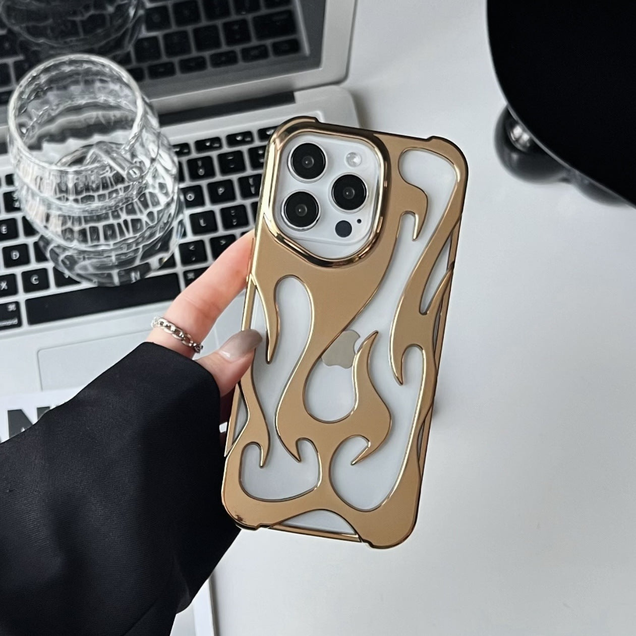 Luxe Flame-Pattern Electroplated Phone Case with Hollow Heat Dissipation