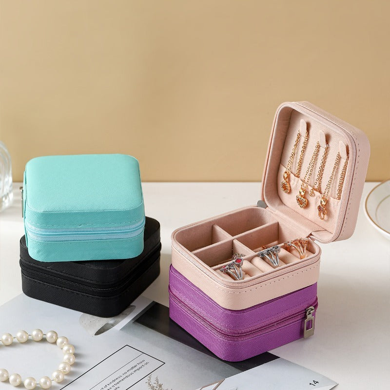Elegant Compact Jewelry Storage Case (Pink) - Multi-Compartment Organizer for Rings, Earrings, and Pendants
