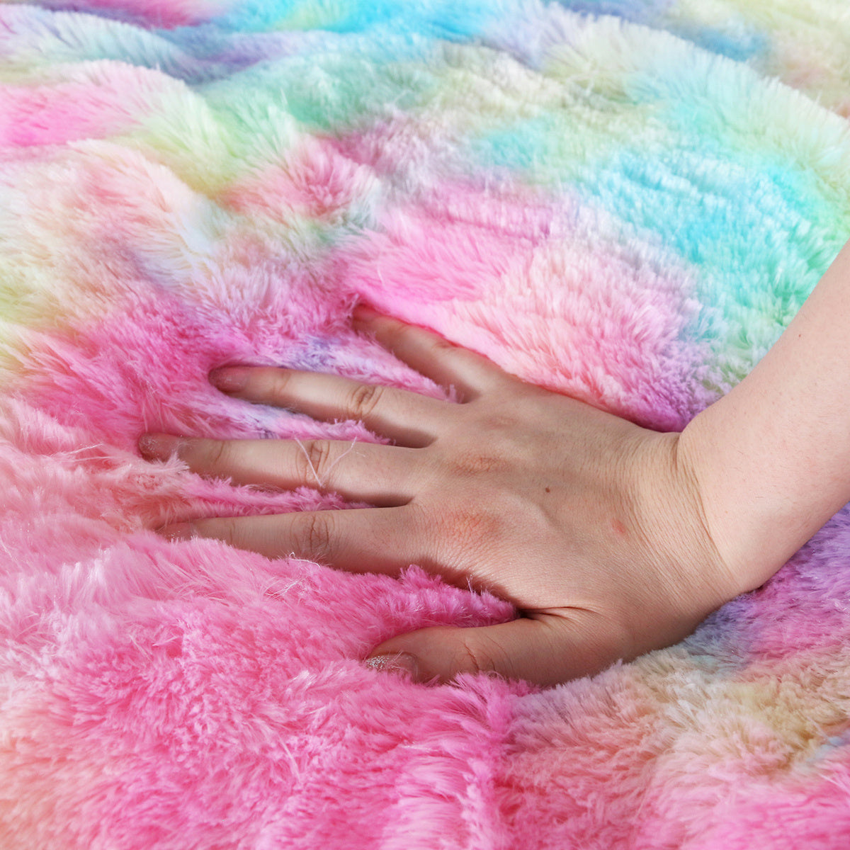 Luxury Rainbow Faux Fur Sherpa Throw Blanket - Ultra-Soft & Shaggy