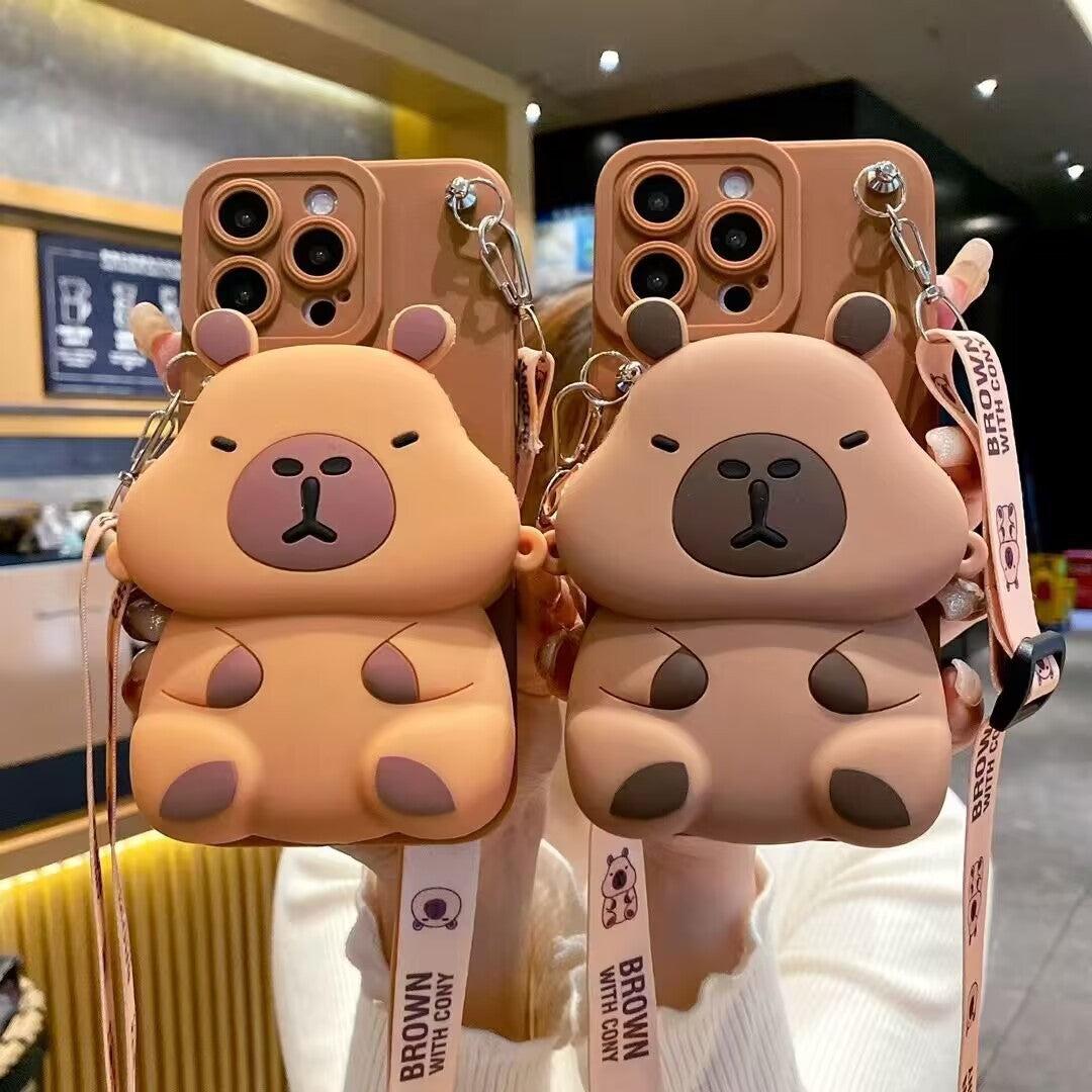 Capybara Coin Purse Phone Case For iPhone 11/12/13/14/15/16/ProMax