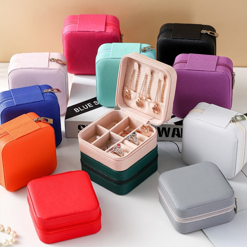 Elegant Compact Jewelry Storage Case (Pink) - Multi-Compartment Organizer for Rings, Earrings, and Pendants
