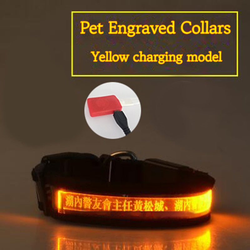 Customizable Pet Glow Collar Radium Carved Lettering Dog Collar