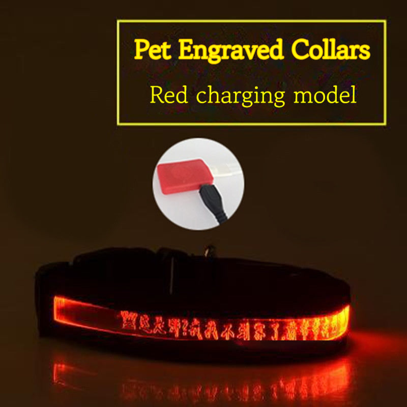 Customizable Pet Glow Collar Radium Carved Lettering Dog Collar