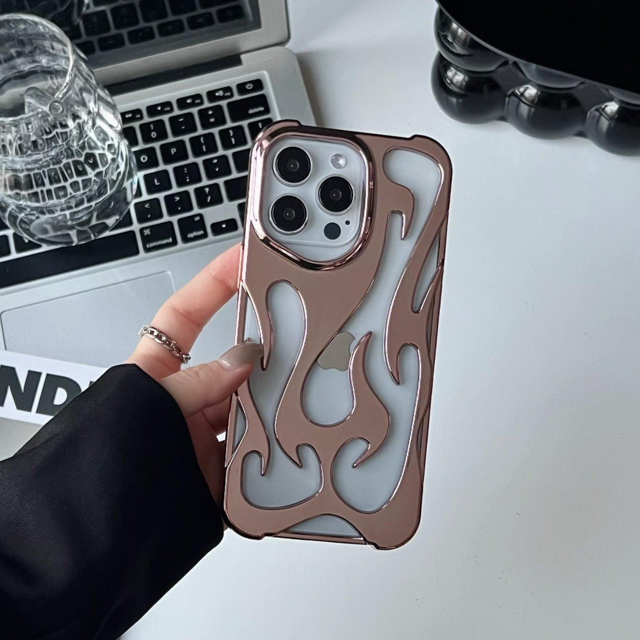 Luxe Flame-Pattern Electroplated Phone Case with Hollow Heat Dissipation