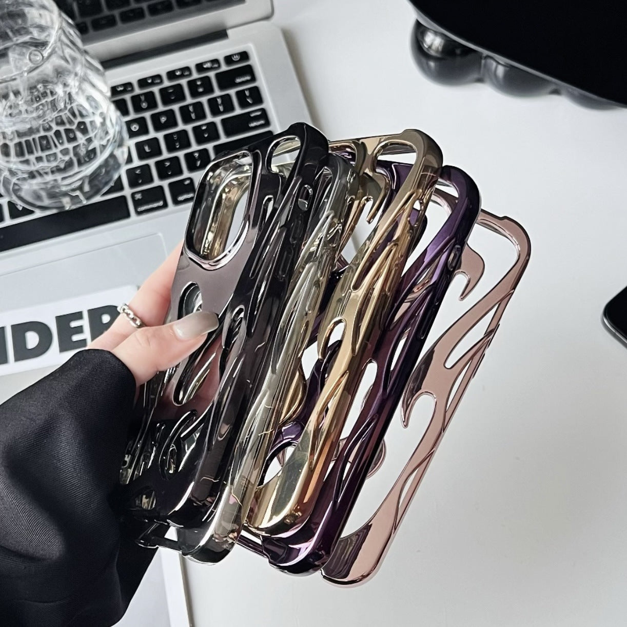 Luxe Flame-Pattern Electroplated Phone Case with Hollow Heat Dissipation