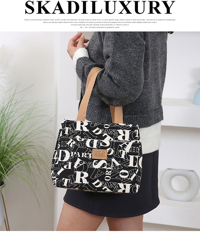 Women's Portable Printed Canvas Bag Thickened And Large-capacity Aluminum Handbag