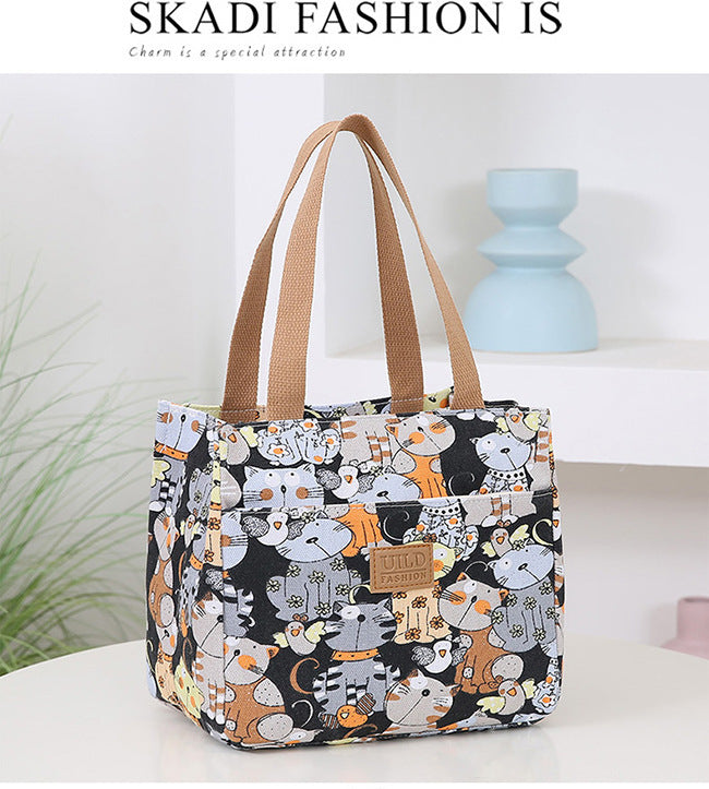 Women's Portable Printed Canvas Bag Thickened And Large-capacity Aluminum Handbag