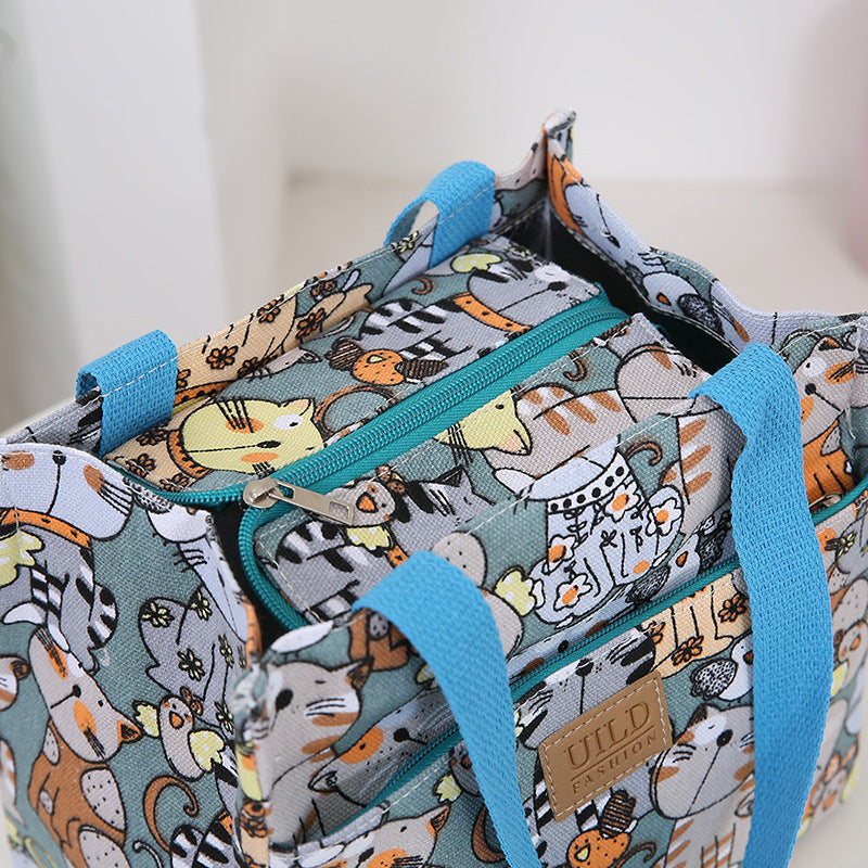 Women's Portable Printed Canvas Bag Thickened And Large-capacity Aluminum Handbag