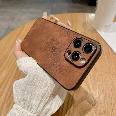 Skin Feeling Lambskin Maple Leaf Phone Case for iPhone 17/17PROMAX/PRO/AIR