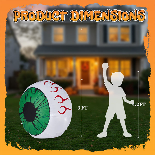 3-Foot Spooky Green-Eyed Inflatable Eyeballs (Pair) with LED Lights for Halloween Decorative Lights
